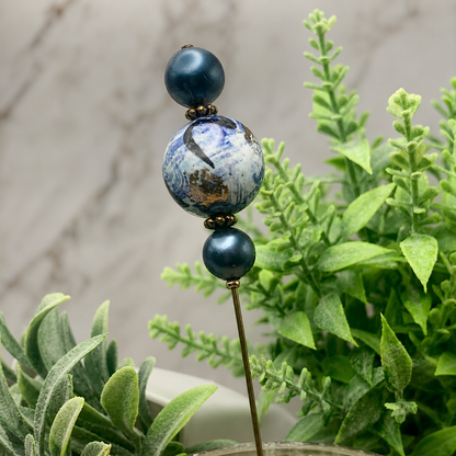 Blue Swirl Beaded - Gold Tone Findings 6” Pin • Hatpin - Stick Pin