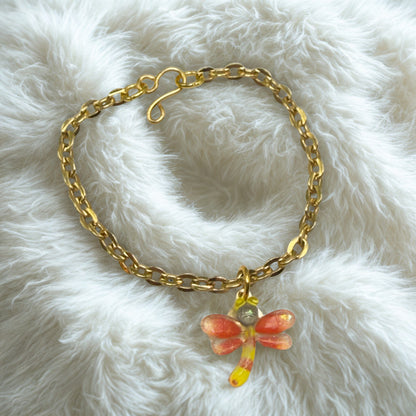 Yellow Orange Dragonfly Charm Gold Chain Doll Necklace • 14 Inch Fashion Doll Jewelry