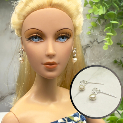 Silver Hoop & Pearl Dangle Doll Earrings • 16 Inch Fashion Doll Jewelry