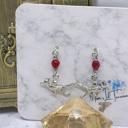 Red Glass Crystal Roadrunner Dangle Doll Earrings • 18 Inch Fashion Doll Jewelry