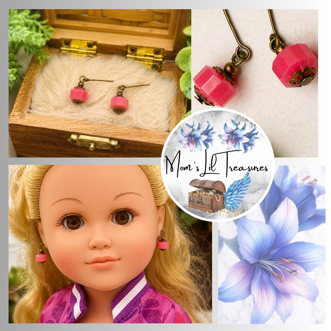Bright Pink Brass Copper Dangle Doll Earrings • 18 Inch Fashion Doll Jewelry