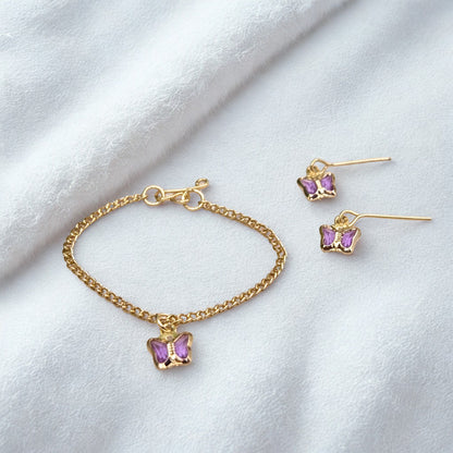 Purple Acrylic Crystal Butterfly Charm Gold Doll Necklace and Earrings for 16 Inch Fashion Dolls