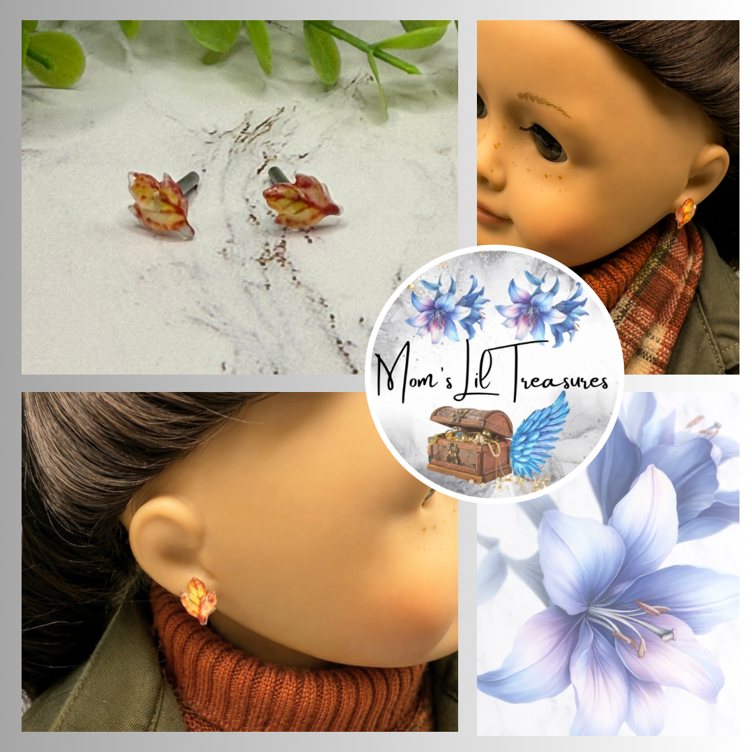 Orange Golden Autumn Fall Leaf 2mm Post Doll Earrings • 18 Inch Fashion Doll