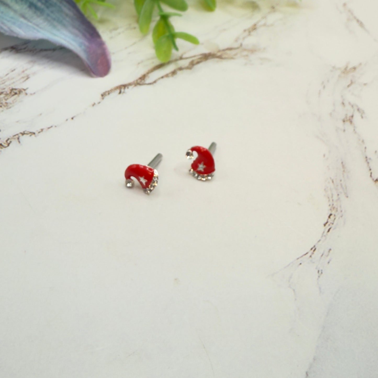 Red Sparkly Star Christmas Santa Hat Post Doll Earrings • 2mm Post for 18 Inch Fashion Doll