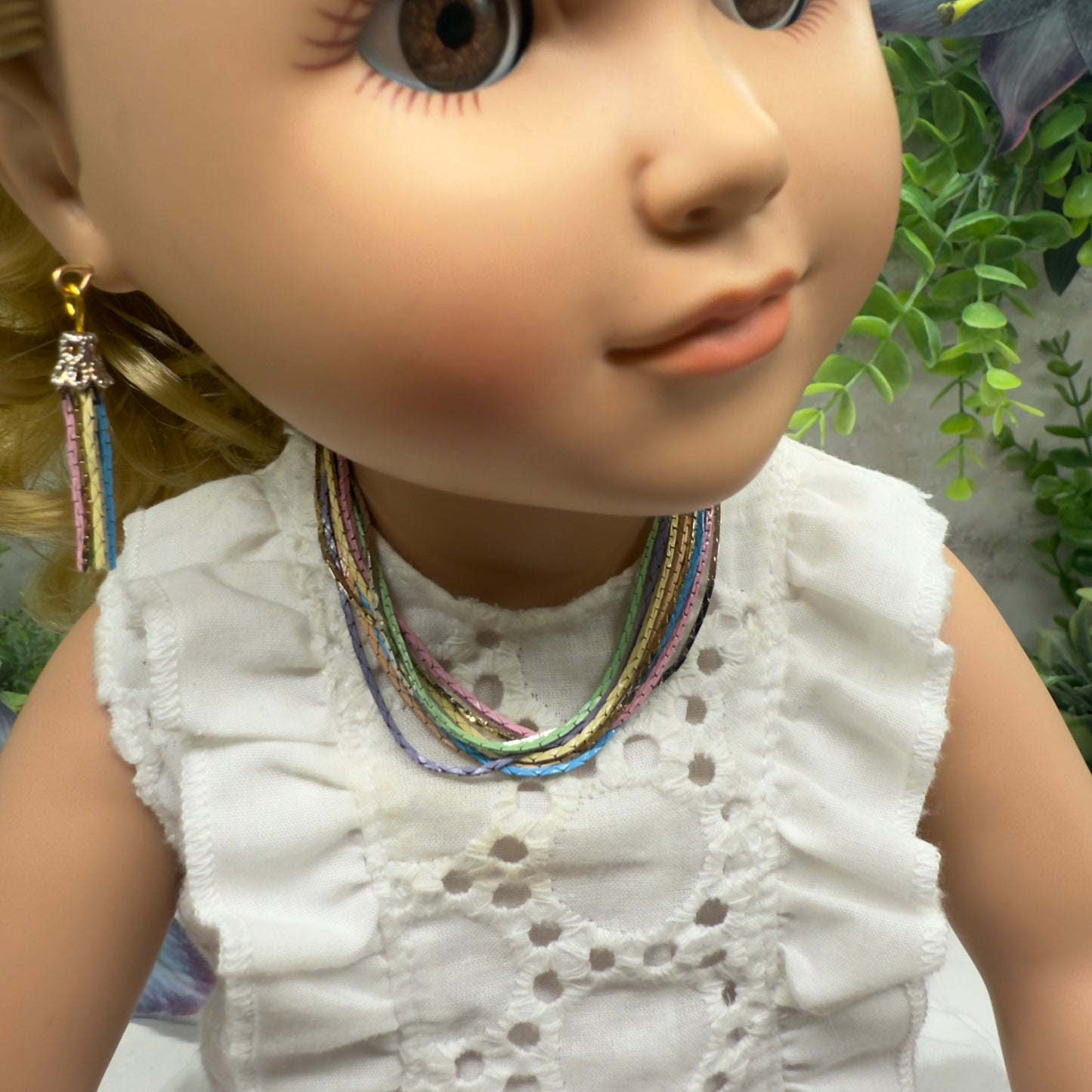 Multi Color Serpentine Chain Doll Necklace & Tassel Earrings • 18 Inch Fashion Doll Jewelry