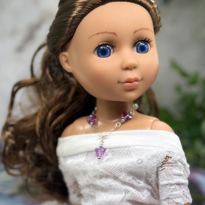 Purple Acrylic Crystal Butterfly & Pearl Silver Chain Doll Necklace for 14 Inch Fashion Dolls