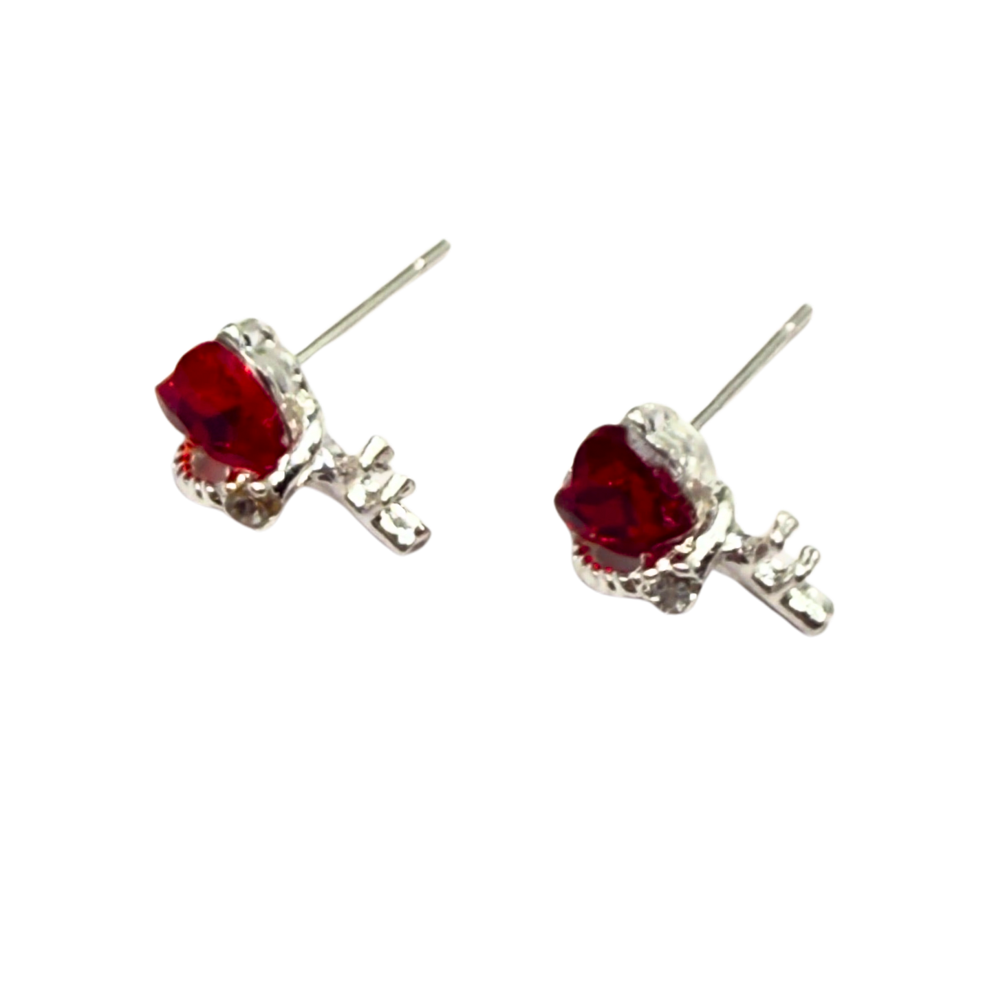 Red Rhinestone Heart Silver Key Design Post Doll Earrings • 18 Inch Fashion Doll Jewelry