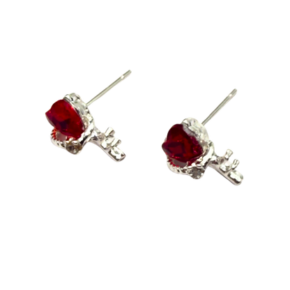 Red Rhinestone Heart Silver Key Design Post Doll Earrings • 18 Inch Fashion Doll Jewelry