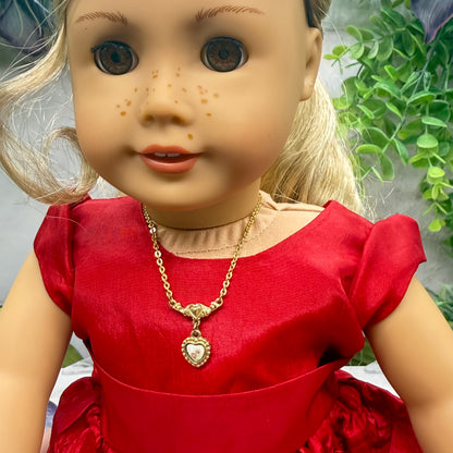 Gold Chain Enamel Rose Design Heart Pendant Doll Necklace • 18 Inch Fashion Doll Jewelry