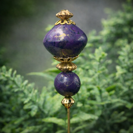 Dusky Purple Speckled Acrylic - Gold Tone Filigree - 6” Pin • Hatpin - Stick Pin