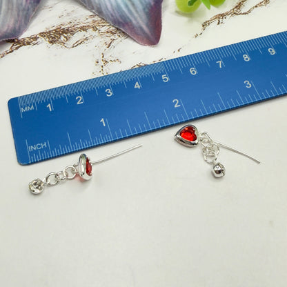 Red Heart & Clear Rhinestone Dangle Doll Earrings • 18 Inch Fashion Doll Jewelry