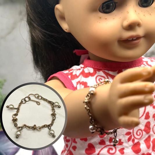 Pearl Dangle Gold Chain Doll Bracelet