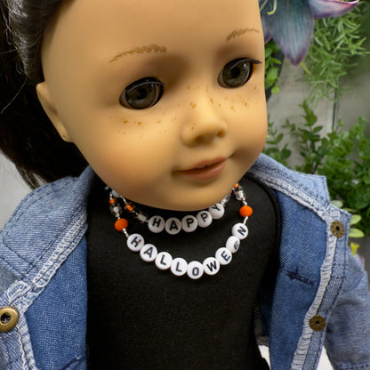 Happy Halloween Acrylic Beaded Silver Doll Necklace • 18 Inch Fashion Doll Jewelry
