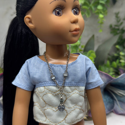 Light Blue Glass Silver Chain Pendant Doll Necklace • 14 Inch Fashion Doll Jewelry