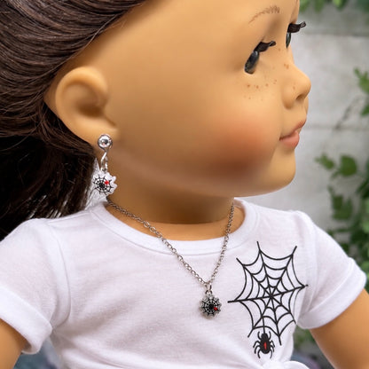 Spider Web Halloween Necklace and 2mm Post Earrings Set | for 18 Inch Dolls • American Girl