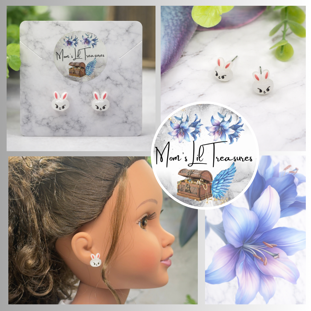 White Easter Bunny Post Doll Earrings • 18 Inch Fashion Doll Jewelry