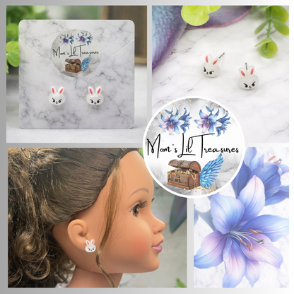 White Easter Bunny Post Doll Earrings • 18 Inch Fashion Doll Jewelry