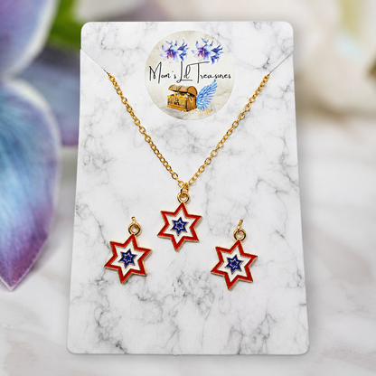 Red White Blue Star Charm Doll Necklace & Earrings Set for 18 Inch Fashion Doll