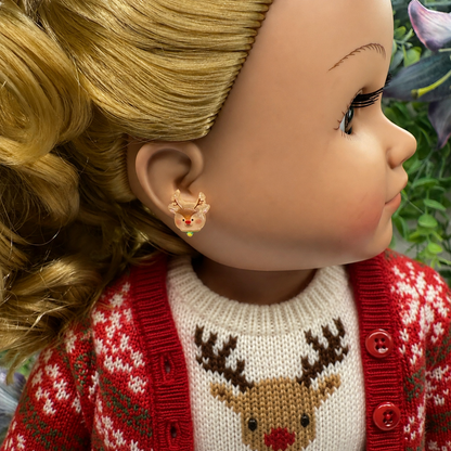 Reindeer Rudolph Christmas Silicone Post Doll Earrings • 18 Inch Fashion Doll Jewelry
