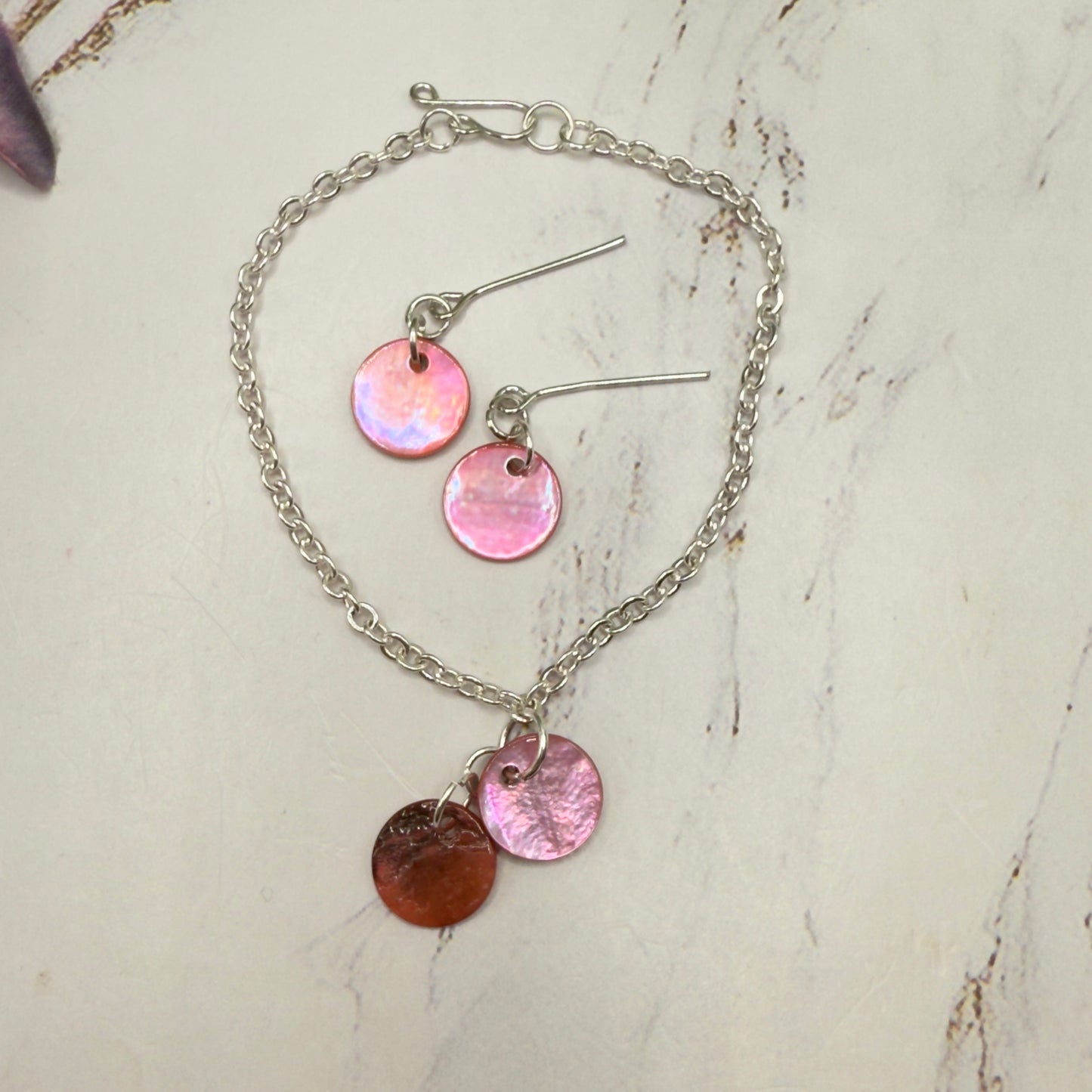 Pink Brown Round Dangle Doll Necklace & Earrings Set • 18 Inch Fashion Doll Jewelry