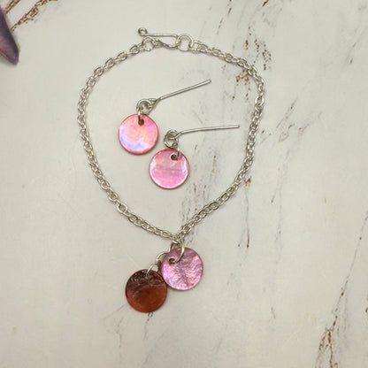Pink Brown Round Dangle Doll Necklace & Earrings Set • 18 Inch Fashion Doll Jewelry