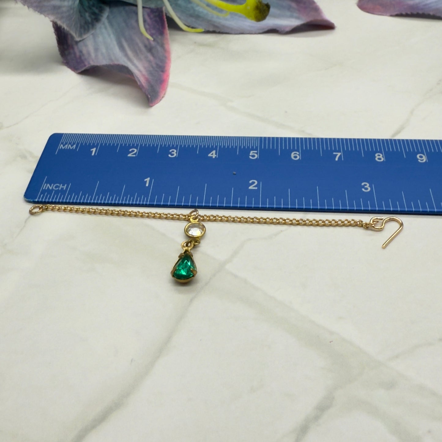 Green Rhinestone Teardrop Gold Doll Necklace Earring Set • 16 Inch Doll Jewelry