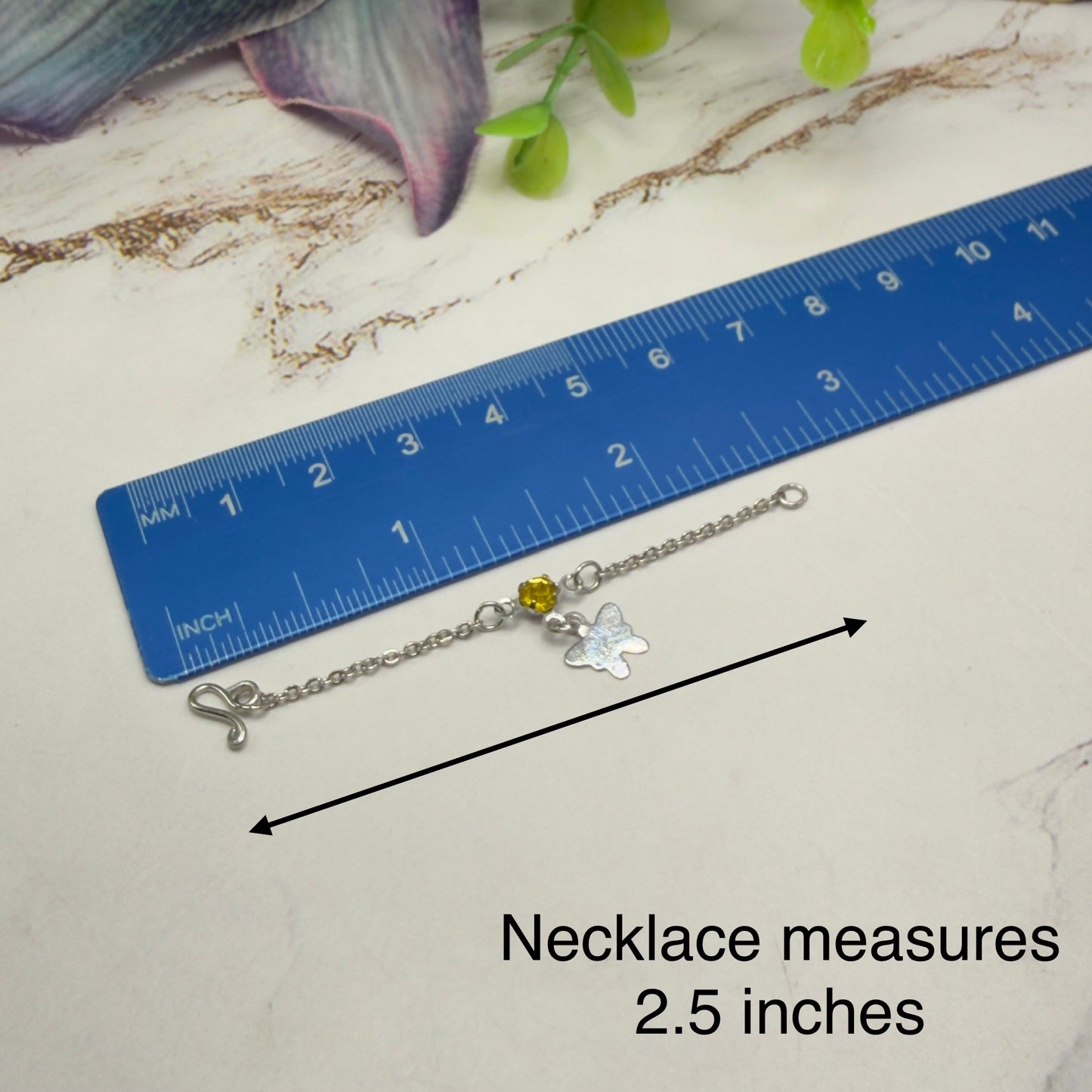 Silver Butterfly Yellow Rhinestone Charm Doll Necklace & Earrings • 10-12 Inch Fashion Doll Jewelry 1:6