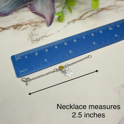 Silver Butterfly Yellow Rhinestone Charm Doll Necklace & Earrings • 10-12 Inch Fashion Doll Jewelry 1:6