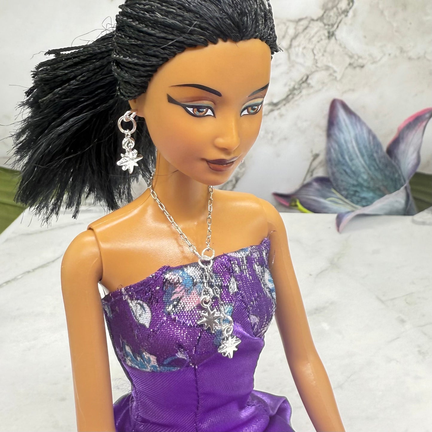 Silver Star Dangle Necklace & Earrings Set • 10-12 Inch Fashion Doll Jewelry 1:6