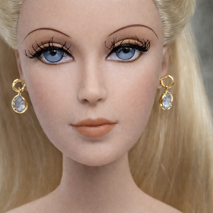 Round Blue Crystal Gold Dangle Doll Earrings •  16” Doll Jewelry