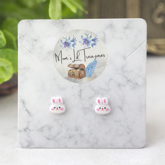 White Pink Bunny Easter Post Doll Earrings • 18 Inch Fashion Doll Jewelry