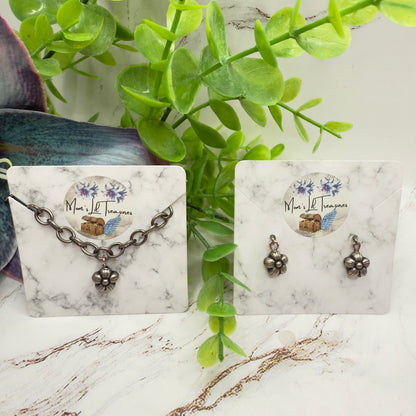 Flower Dangle Gunmetal Dark Silver Doll Necklace & Earrings • 14 Inch Fashion Doll Jewelry