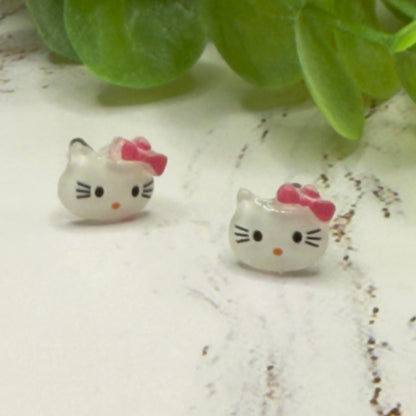 Hello Cat Kitty Pink Bow Post Doll Earrings • 2mm Post for 18 Inch Fashion Doll