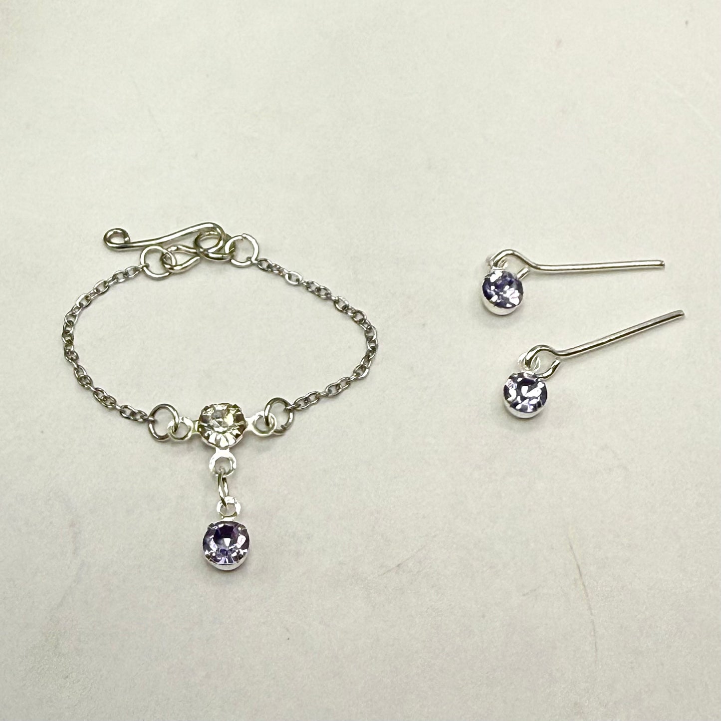 Misty Purple & Clear Rhinestone Y-Style Silver  Doll Necklace & Earrings for 10-12 Inch Fashion Doll1