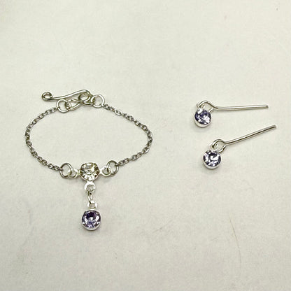 Misty Purple & Clear Rhinestone Y-Style Silver  Doll Necklace & Earrings for 10-12 Inch Fashion Doll1