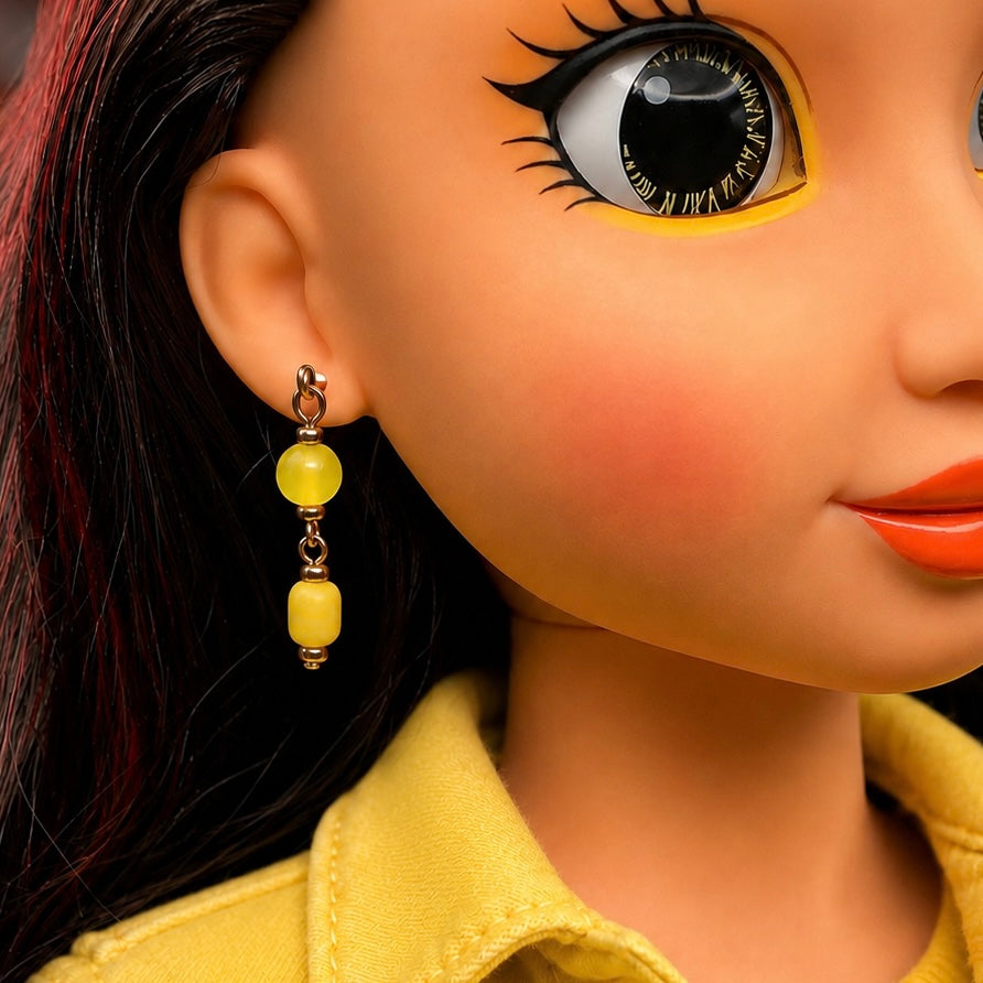 Yellow Glass Dangle Doll Earrings • 18 Inch Fashion Doll Jewelry