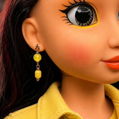 Yellow Glass Dangle Doll Earrings • 18 Inch Fashion Doll Jewelry