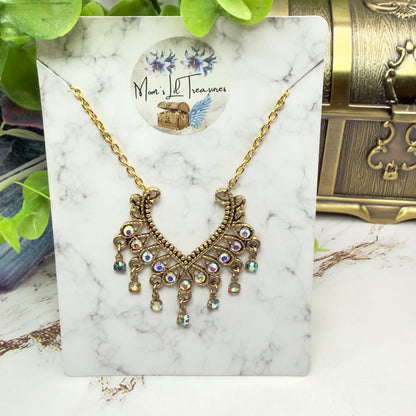 Collar-style Pendant Dangle Aurora Borealis Rhinestone Gold Chain Doll Necklace • 18 Inch Fashion Doll Jewelry