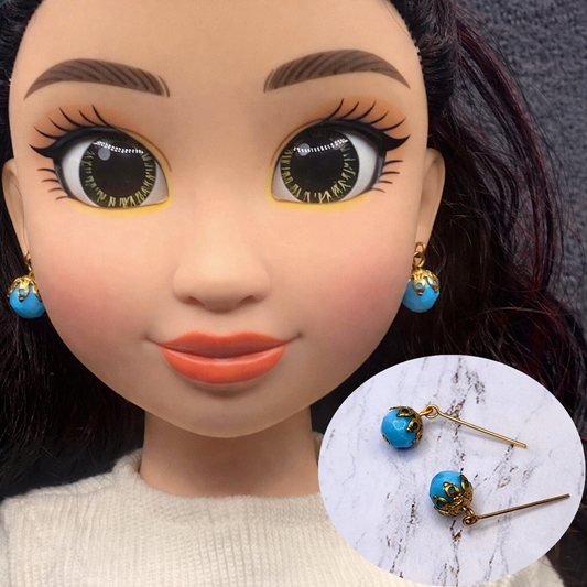 Turquoise Blue Glass Dangle Earrings • 18 Inch Fashion Doll Jewelry