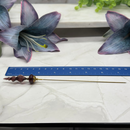 Purple Glass Spiral Design & Gold Filigree Accent • 7.25” Pin Hatpin - Stick Pin
