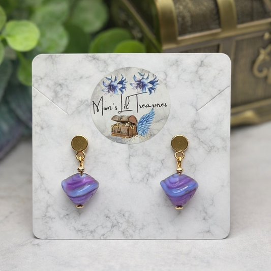 Purple Blue Swirl Glass Drop Gold Doll Earrings - DANGLE ONLY fits 2mm post for 18 Inch Fashion Dolls