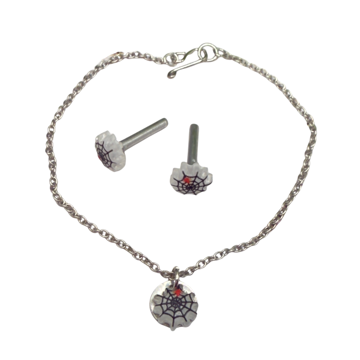 Spider Web Halloween Doll Necklace and 2mm Post Earrings Set • 18 Inch Fashion Doll Jewelry