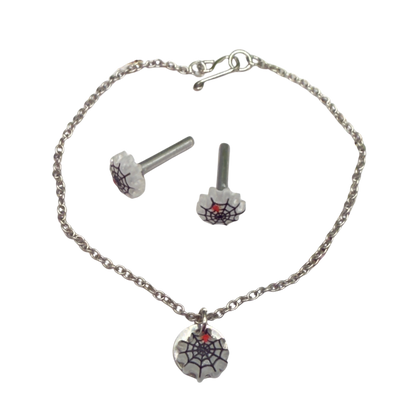 Spider Web Halloween Doll Necklace and 2mm Post Earrings Set • 18 Inch Fashion Doll Jewelry