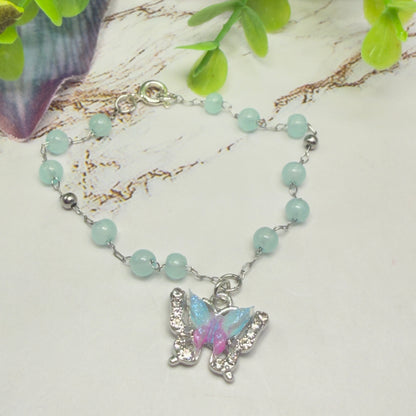 Blue Purple Butterfly Charm Light Blue Beaded Doll Necklace • 18 Inch Fashion Doll Jewelry