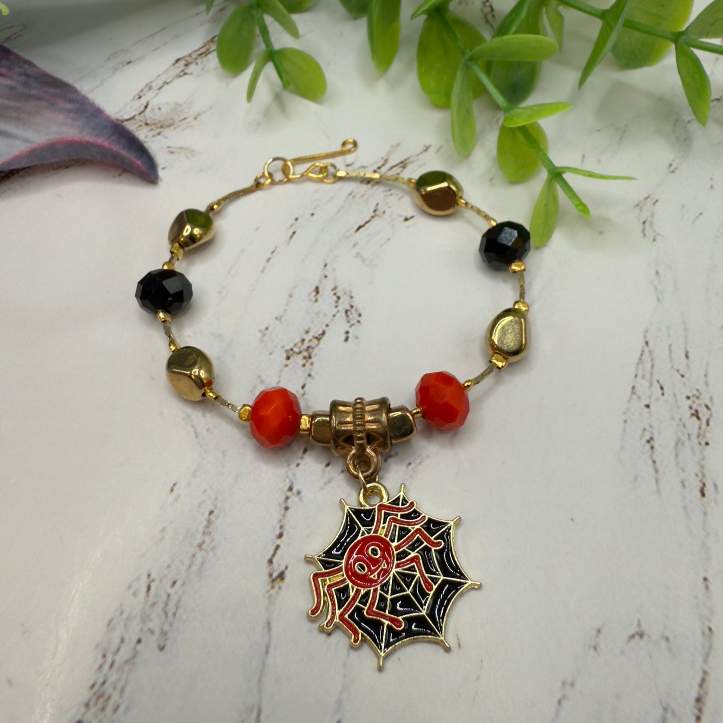Black Red Spider Web Halloween Charm Beaded Gold Chain Doll Necklace • 18 Inch Fashion Doll Jewelry