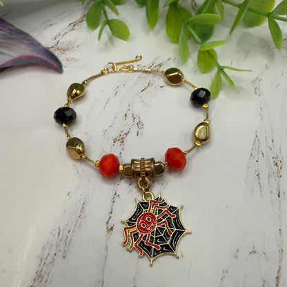 Black Red Spider Web Halloween Charm Beaded Gold Chain Doll Necklace • 18 Inch Fashion Doll Jewelry