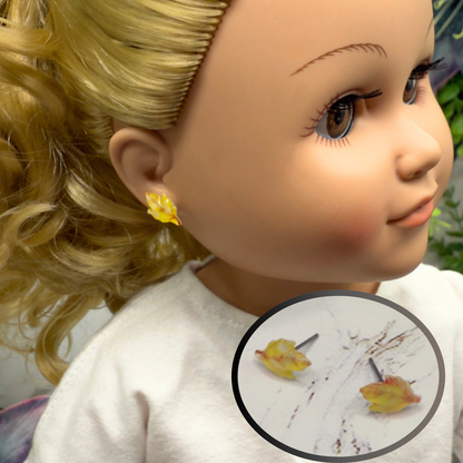 Yellow Fall Autumn Leaves Leaf Post Doll Earrings • 18 Inch Fashion Doll Jewelry