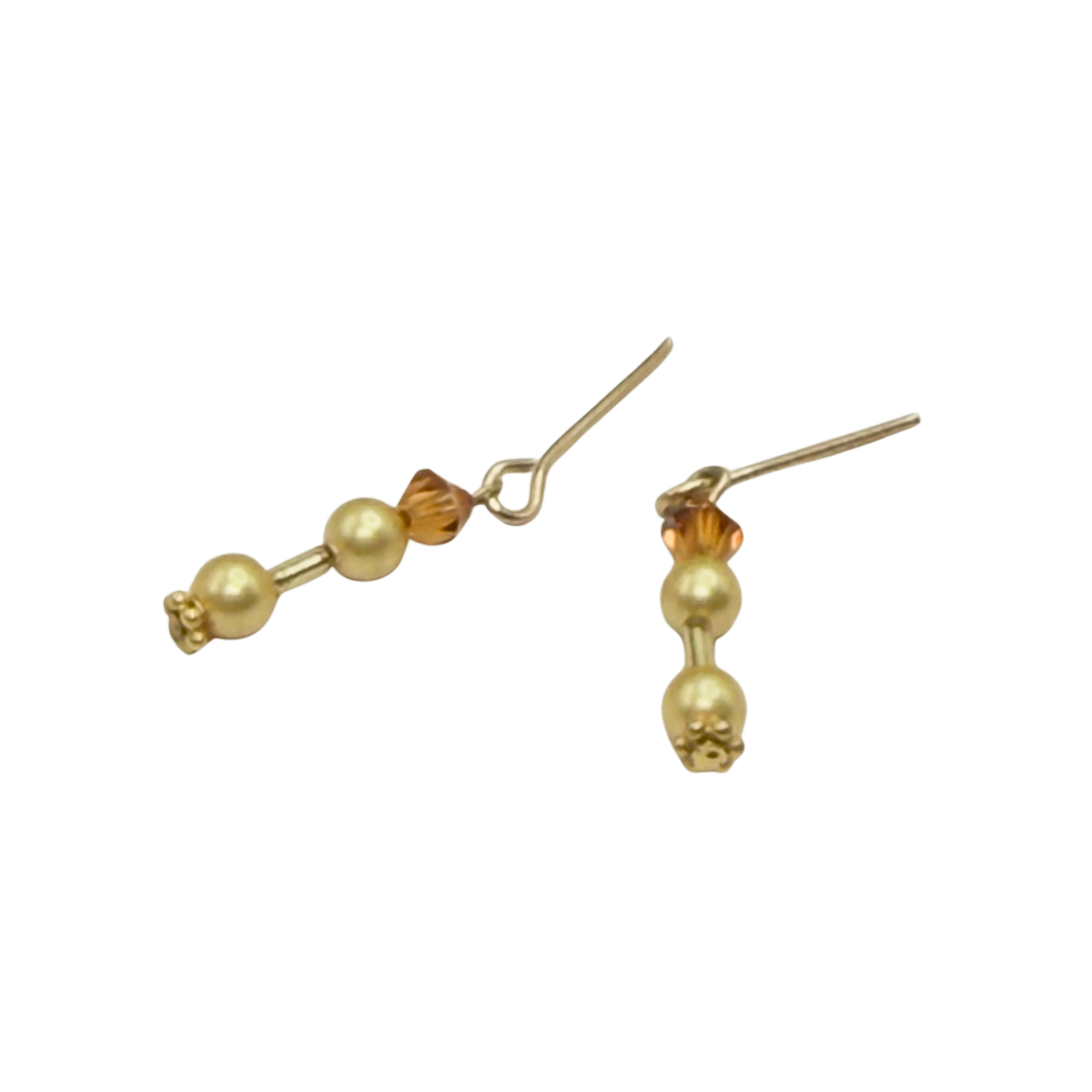 Amber Gold Crystal & Pearl Dangle Doll Earrings • 18 Inch Fashion Doll Jewelry