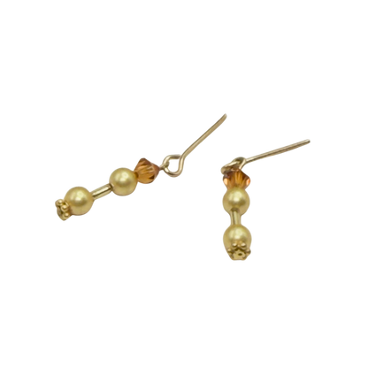 Amber Gold Crystal & Pearl Dangle Doll Earrings • 18 Inch Fashion Doll Jewelry