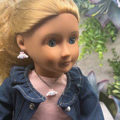 Cinnamoroll Sanrio White Puppy Charm Doll Necklace & Earrings • 18 Inch Fashion Doll Jewelry